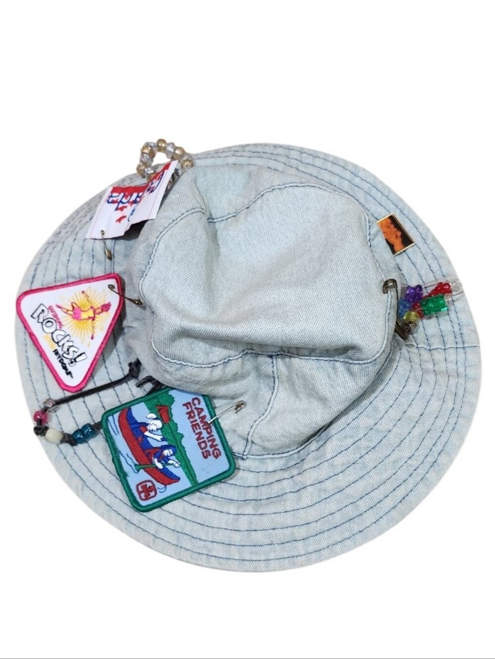 VINTAGE Y2K Girl Guides Canada Denim Bucket Hat 56cm Patch Pin Charm Covered